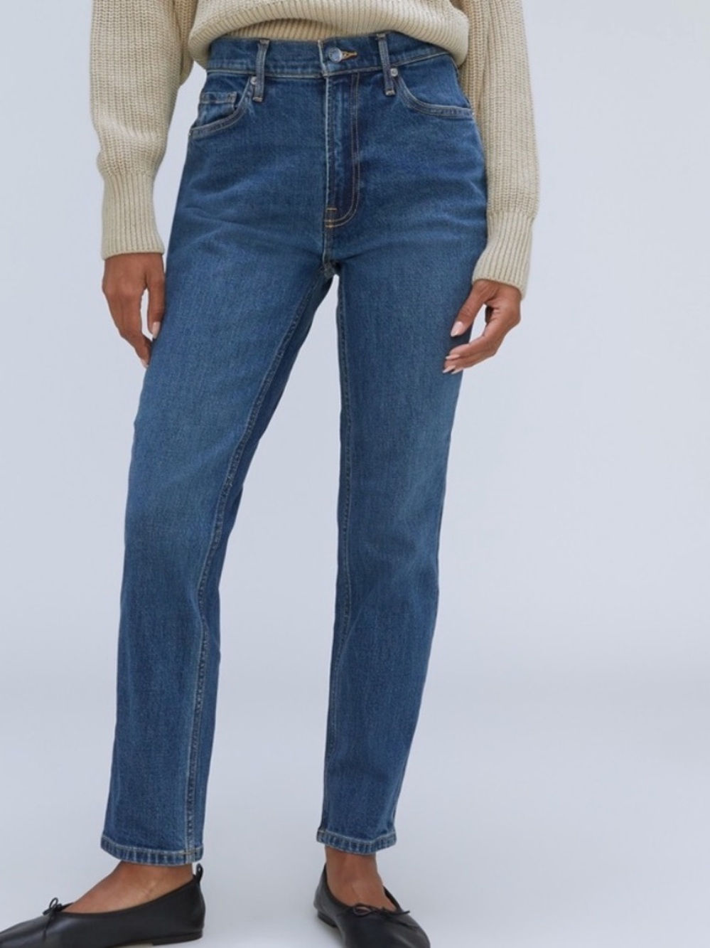 Everlane High-Rise Straight Leg Jeans in Medium Blue